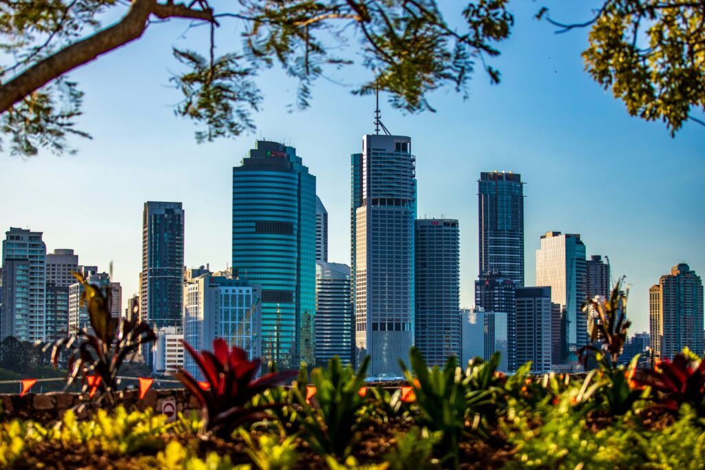 privacy - a city skyline with plants and trees