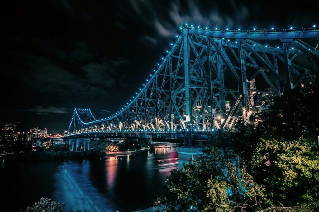 a bridge with lights on it